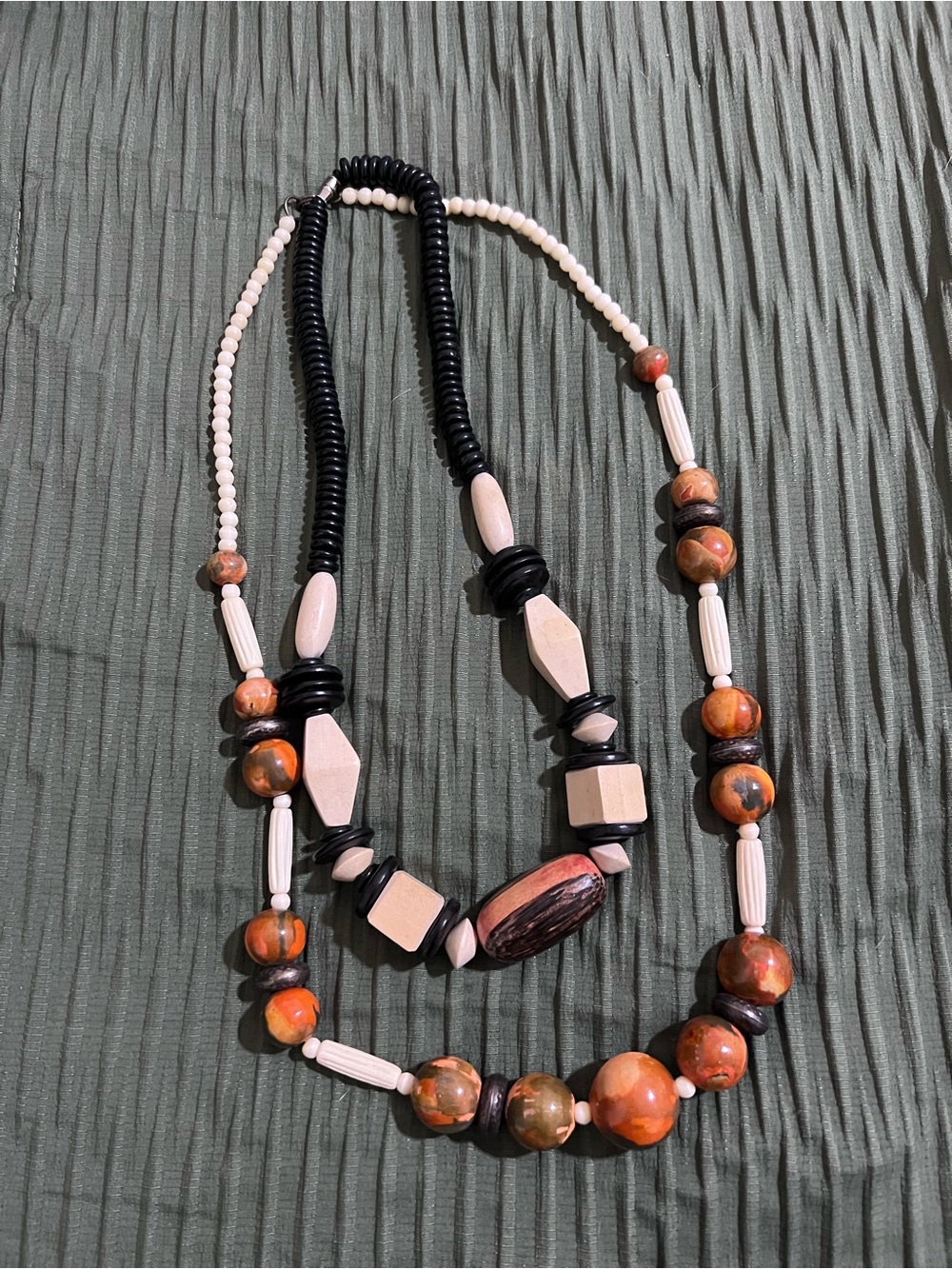 Vintage Handcrafted Multicolor Wood Bead Necklaces-Natural Tones